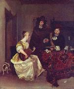 Gerard ter Borch the Younger A Woman playing a Theorbo to Two Men Sweden oil painting artist